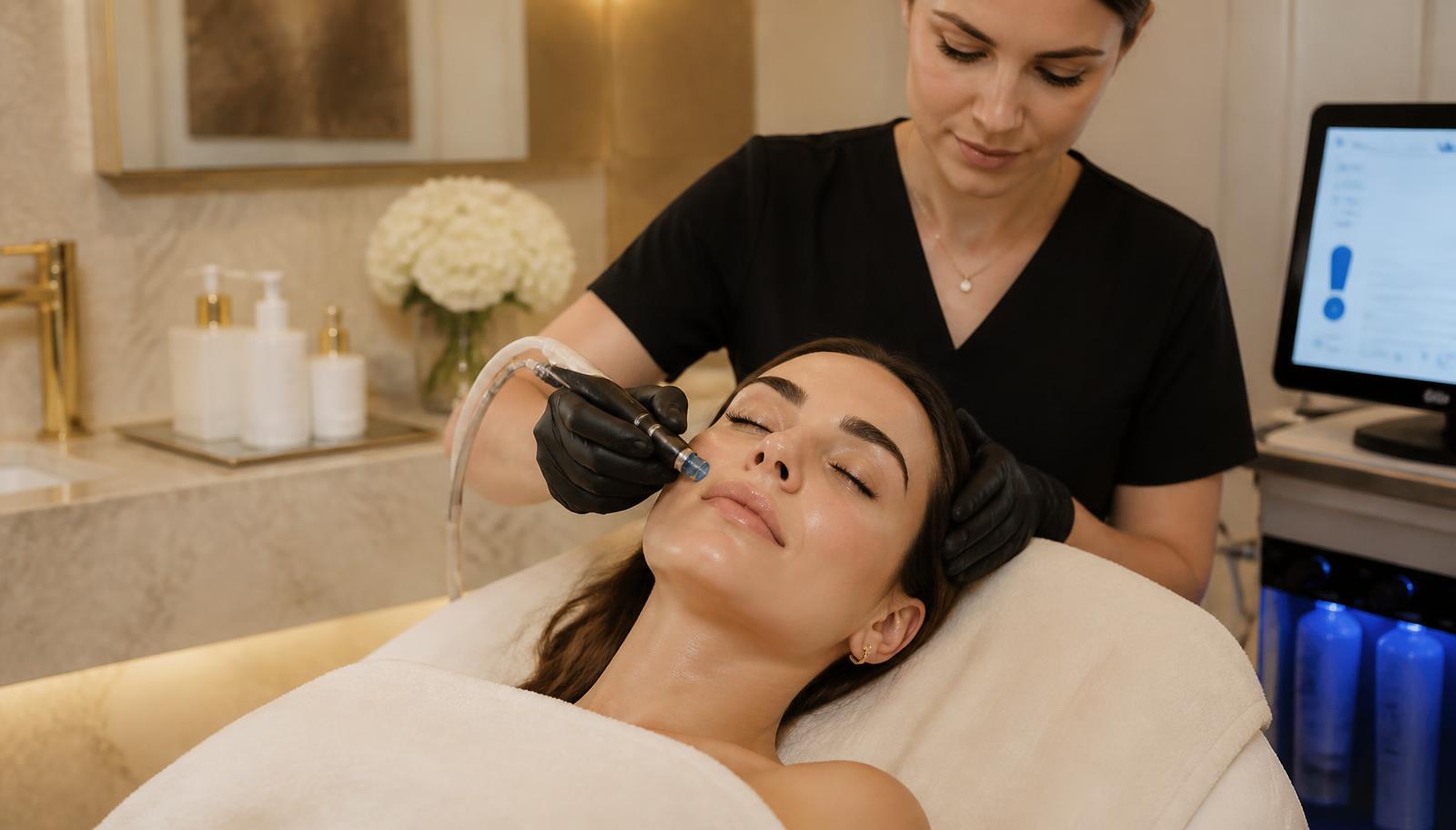 Woman enjoying a radiant, freshly glowing complexion after a professional facial treatment