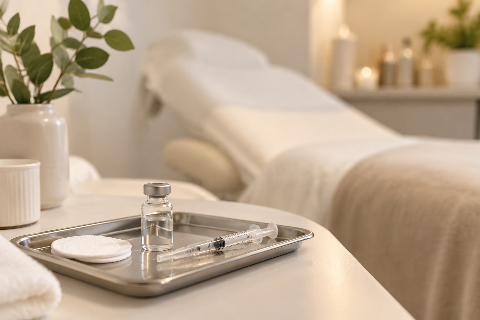 Illustrative image: Aesthetic provider administering a cosmetic injectable treatment in a luxury medical spa treatment room