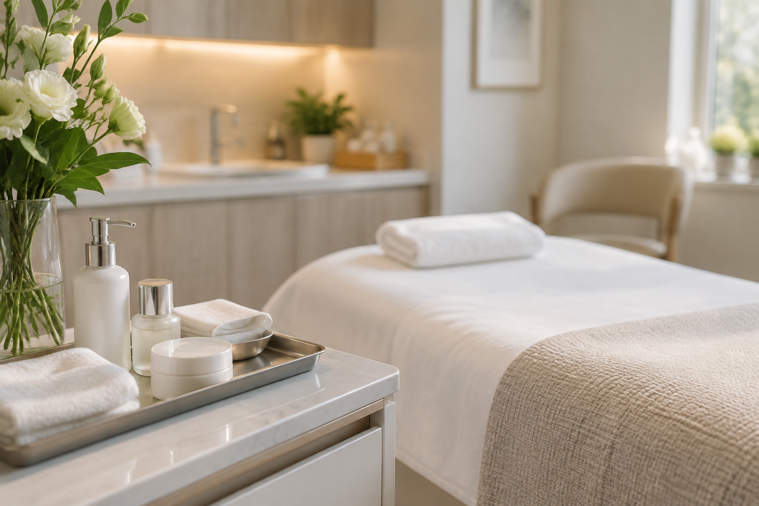 Illustrative image: Modern luxury medical spa consultation room with soft lighting and pristine equipment