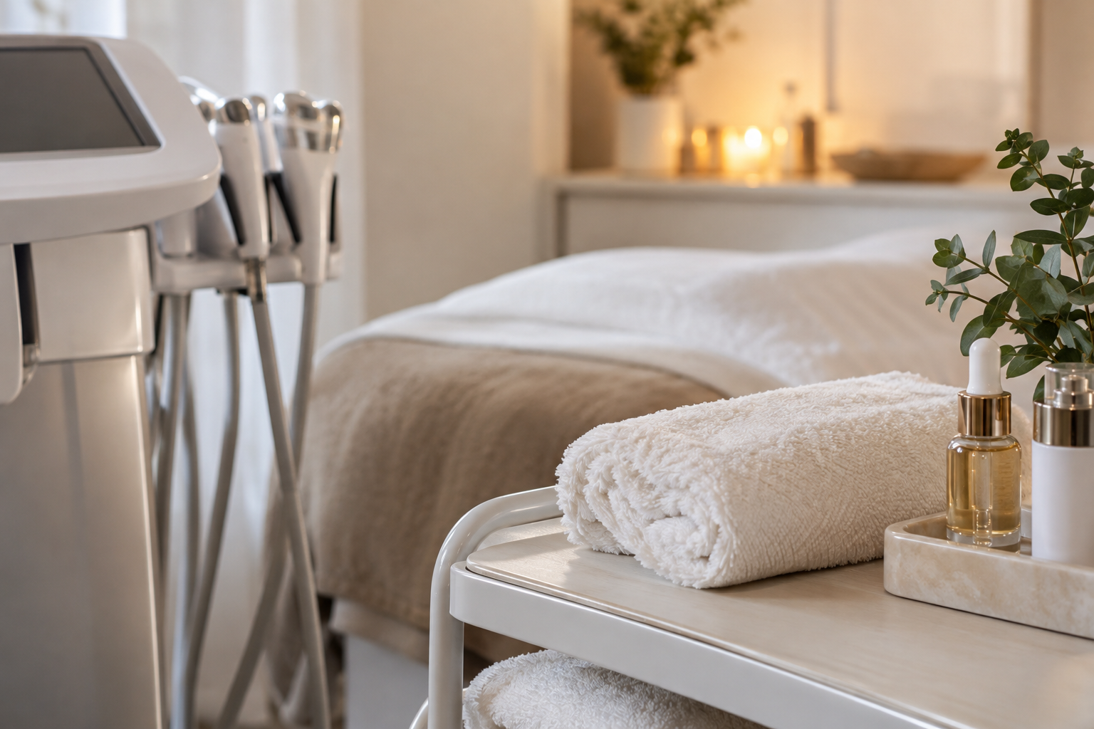 Illustrative image: A client experiencing a luxury non-surgical skin tightening energy treatment