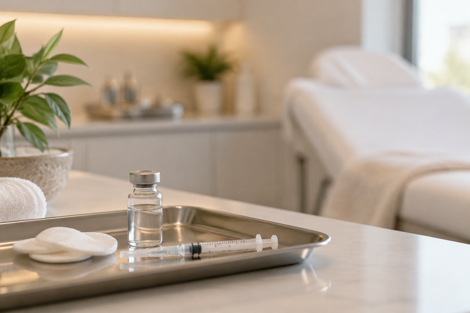Illustrative image: Medical weight management consultation desk with progress chart and wellness materials at a medical spa