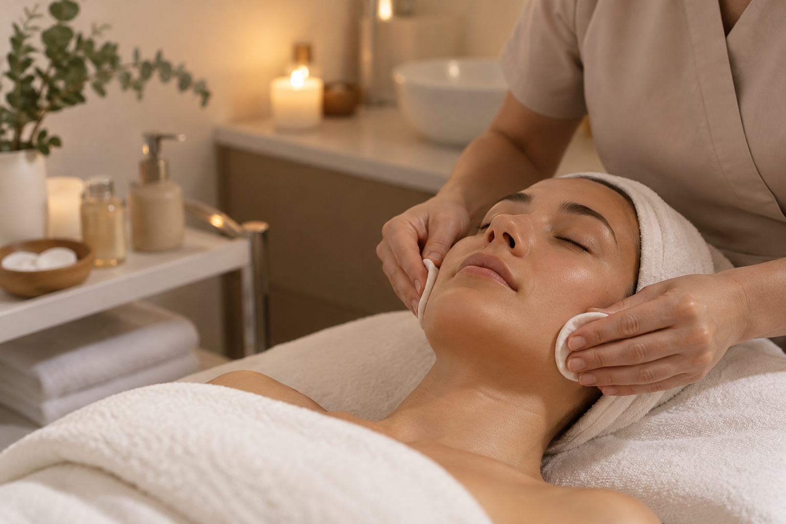 Illustrative image: A client enjoying a relaxing, luxury professional facial treatment